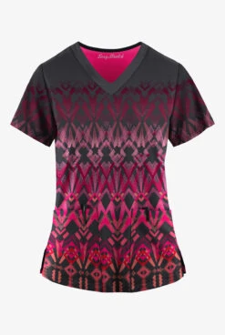 Easy STRETCH By Butter-Soft™ Deco Border Pewter Women's 2-Pocket Mitered V-Neck Printed Scrub Top