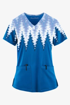 Easy STRETCH By Butter-Soft™ Dipped Royal Women's 2-Pocket V-Neck Print Scrub Top