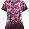 Easy STRETCH By Butter-Soft Gradient Ikat Eggplant Women's 2-Pocket V-Neck Print Scrub Top