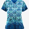 Easy STRETCH By Butter-Soft™ Gradient Ikat Navy Women's 2-Pocket Mitered V-Neck Print Scrub Top