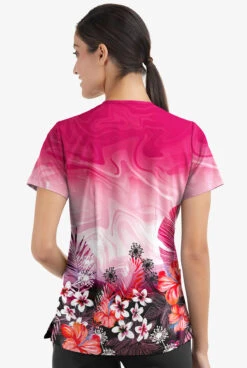 Easy Stretch By Butter-Soft Honolulu Garden Women's 2-Pocket Mitered V-Neck Printed Scrub Top -Cherokee Shop TS434HGBL 3