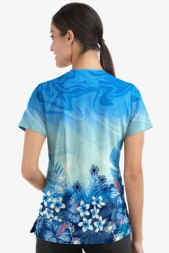 Easy Stretch By Butter-Soft Honolulu Garden Navy Women's 2-Pocket Mitered V-Neck Printed Scrub Top -Cherokee Shop TS434HUNV 3