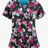 Easy Stretch By Butter-Soft Kyoto Floral Onyx Women's 2-Pocket Mitered V-Neck Printed Scrub Top