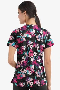 Easy Stretch By Butter-Soft Kyoto Floral Onyx Women's 2-Pocket Mitered V-Neck Printed Scrub Top -Cherokee Shop TS434KFBL 3