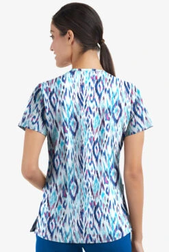 Easy STRETCH By Butter-Soft Rotterdam Ikat Turquoise Women's 2-Pocket V-Neck Print Scrub Top -Cherokee Shop TS434RITQ 3