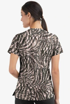 Easy Stretch By Butter-Soft Spirit Animal Onyx Women's 2-Pocket Mitered V-Neck Printed Scrub Top -Cherokee Shop TS434SABL 3