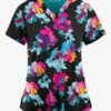 Easy STRETCH By Butter-Soft™ Sweet Blossoms Women's 2-Pocket Mitered V-Neck Printed Scrub Top