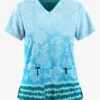 Easy STRETCH By Butter-Soft™ Tinted Blossoms Turquoise Women's 2-Pocket V-Neck Print Scrub Top