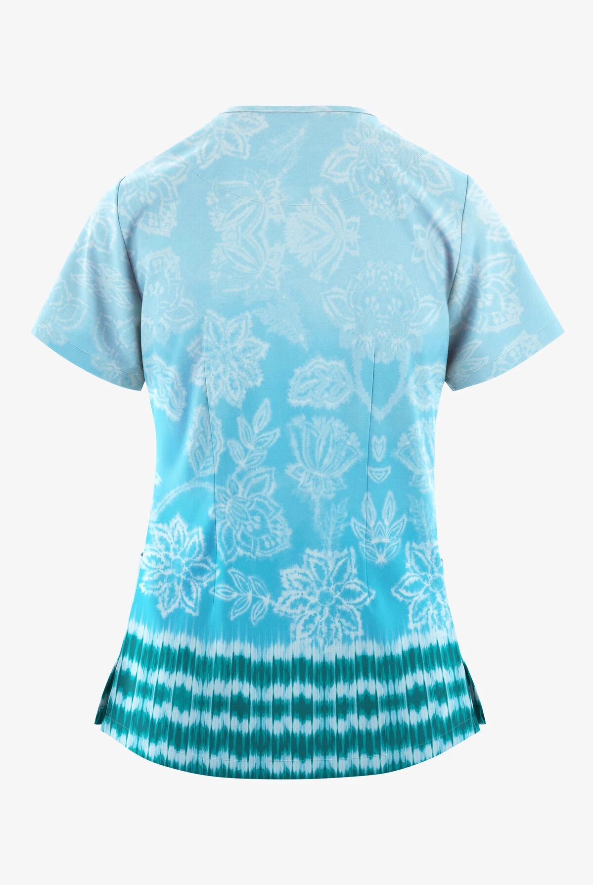 Easy STRETCH By Butter-Soft™ Tinted Blossoms Turquoise Women's 2-Pocket V-Neck Print Scrub Top 2 Easy STRETCH By Butter-Soft™ Tinted Blossoms Turquoise Women's 2-Pocket V-Neck Print Scrub Top - Image 2