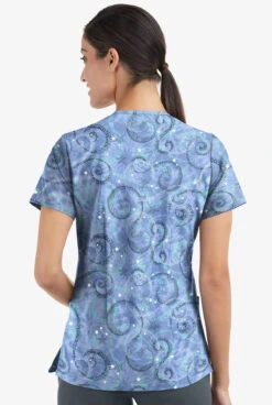 Easy STRETCH By Butter-Soft™ Whimsical Sky Ceil Women's 2-Pocket Mitered V-Neck Print Scrub Top -Cherokee Shop TS434WSCL 3