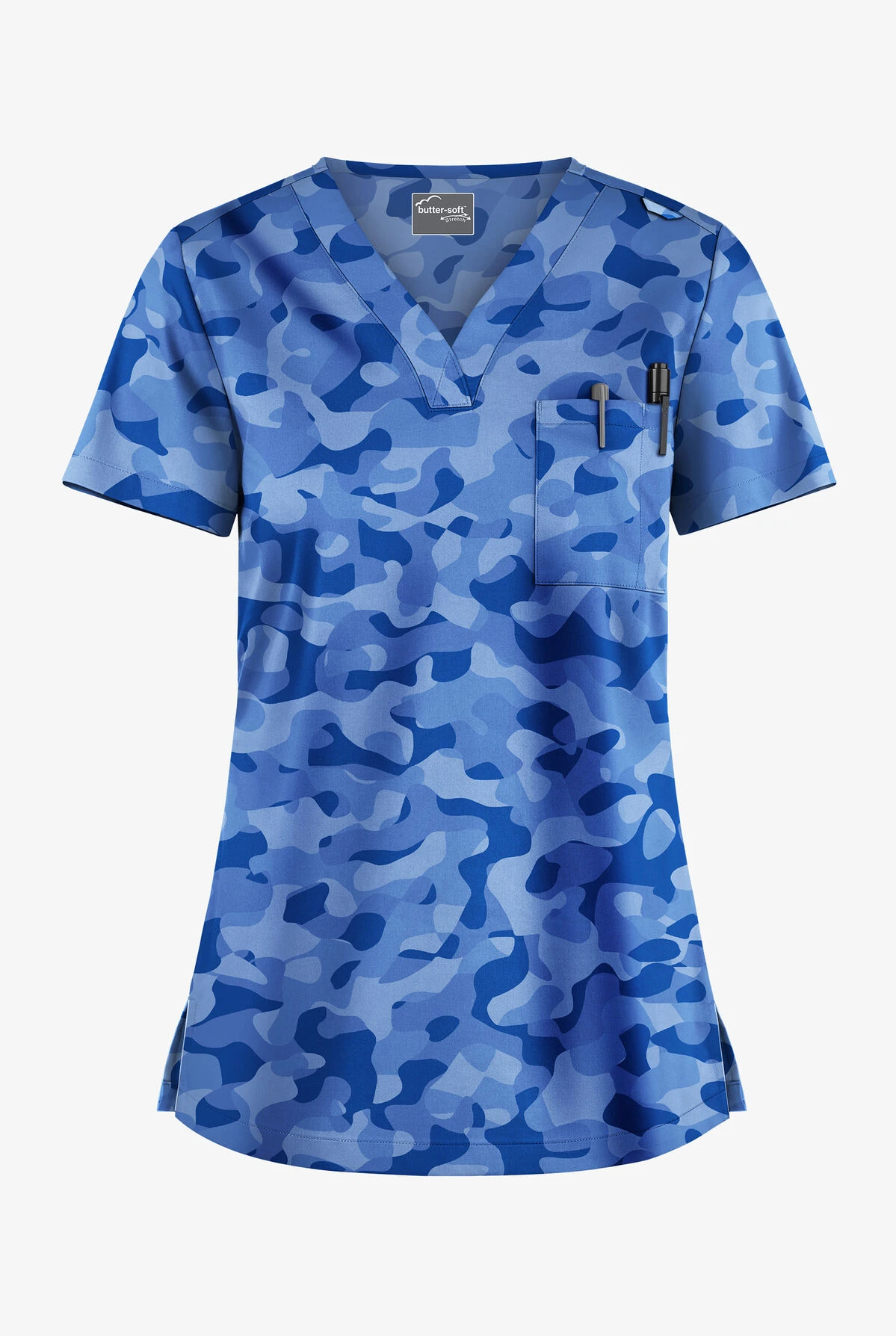UA Butter-Soft STRETCH Camo Puzzle Royal Women's 1-Pocket V-Neck Print Scrub Top 1 UA Butter-Soft STRETCH Camo Puzzle Royal Women's 1-Pocket V-Neck Print Scrub Top