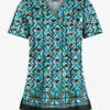 UA Butter-Soft STRETCH Day Dance Black Printed Women's 1-Pocket V-Neck Scrub Top