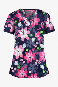 UA Butter-Soft STRETCH Fantasy Flora Navy Women's 1-Pocket V-Neck Tuck-In Printed Scrub Top