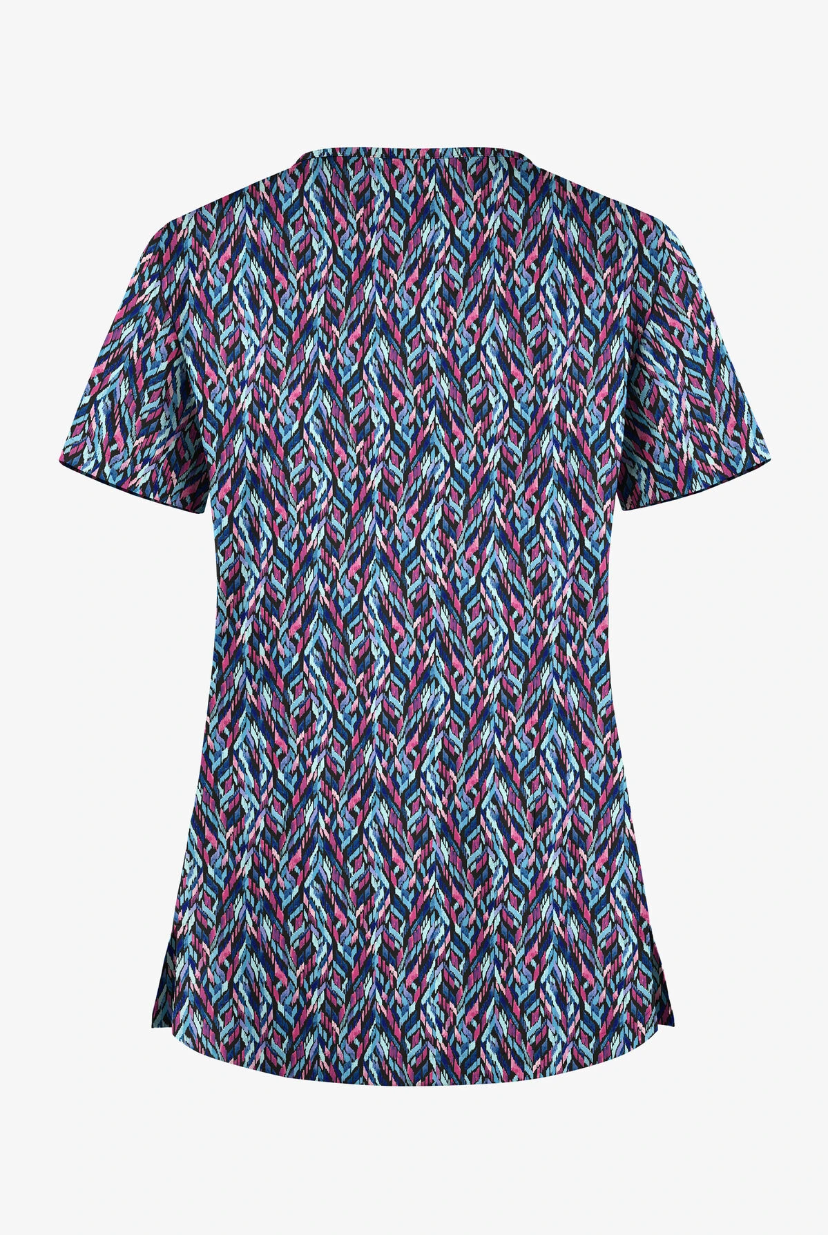 UA Butter-Soft STRETCH Geometric Path Black Printed Women's 1-Pocket V-Neck Tuck-In Scrub Top 2 UA Butter-Soft STRETCH Geometric Path Black Printed Women's 1-Pocket V-Neck Tuck-In Scrub Top - Image 2