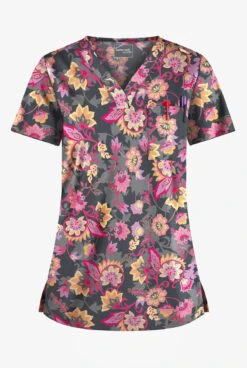 UA Butter-Soft STRETCH Jacobean Spring Pewter Women's 1-Pocket V-Neck Tuck-In Printed Scrub Top