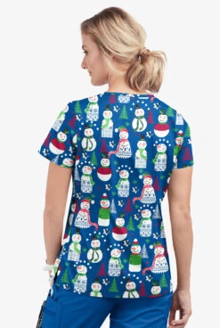 Butter-Soft Juggling Snowman Royal Women's 1-Pocket V-Neck Tuck-In Print Scrub Top -Cherokee Shop TS452JSRL 3