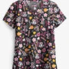UA Butter-Soft STRETCH Lemur Love Black Printed Women's 1-Pocket V-Neck Scrub Top