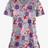 Butter-Soft Matisse Floral Silver Women's 1-Pocket V-Neck Tuck-In Print Scrub Top