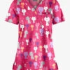 Butter-Soft Paris Cats Fuchsia Women's 1-Pocket V-Neck Tuck-In Print Scrub Top