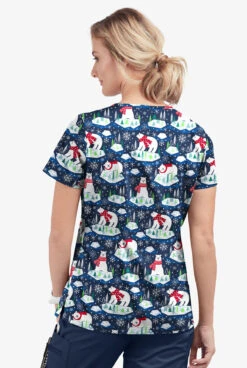 Butter-Soft Polar Holiday Navy Women's 1-Pocket V-Neck Tuck-In Print Scrub Top -Cherokee Shop TS452PHNV 3