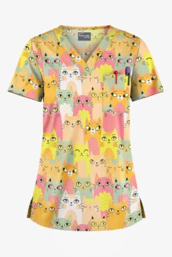 UA Butter-Soft STRETCH Party Time Guava Fizz Women's 1-Pocket V-Neck Tuck-In Printed Scrub Top