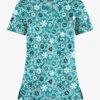 Butter-Soft Smiling Snowflakes Teal Women's 1-Pocket V-Neck Tuck-In Print Scrub Top