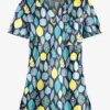 UA Butter-Soft STRETCH Swedish Leaves Navy Women's 1-Pocket V-Neck Tuck-In Print Scrub Top