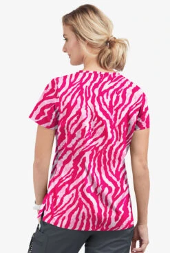 UA Butter-Soft STRETCH Tiger Fantasy Fuchsia Women's 1-Pocket V-Neck Tuck-In Printed Scrub Top -Cherokee Shop TS452TFFC 3