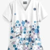 UA Butter-Soft STRETCH Dancing Floral White Printed Women's 2-Pocket V-Neck Scrub Top