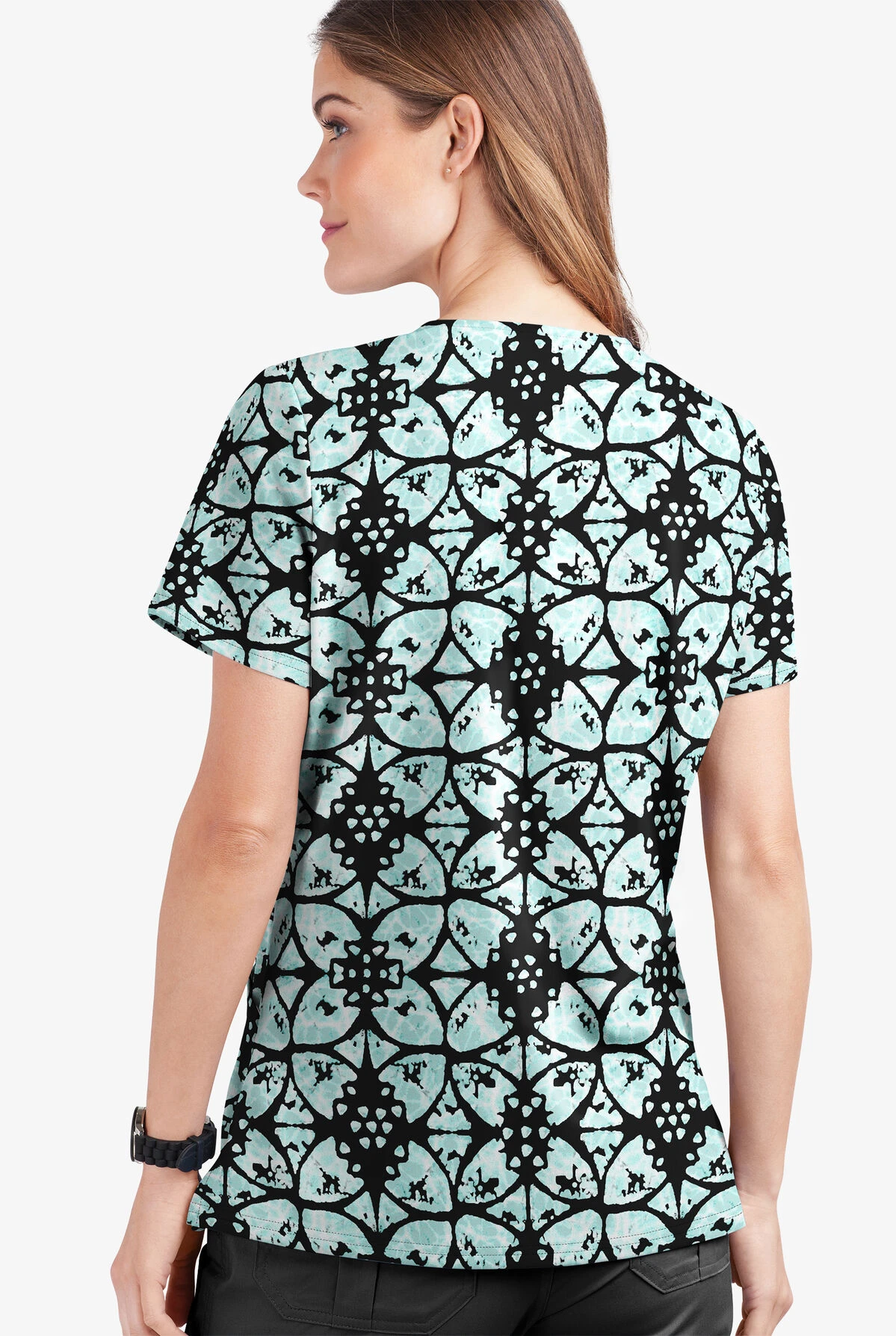 UA Butter-Soft STRETCH Desert Rose Black Printed Women's 2-Pocket V-Neck Scrub Top 3 UA Butter-Soft STRETCH Desert Rose Black Printed Women's 2-Pocket V-Neck Scrub Top - Image 3