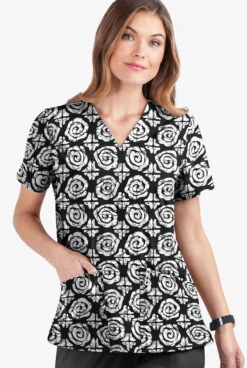 UA Butter-Soft STRETCH Desert Stars Black Printed Women's 2-Pocket V-Neck Scrub Top