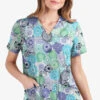 UA Butter-Soft STRETCH Danish Floral White Printed Women's 2-Pocket V-Neck Scrub Top