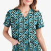 UA Butter-Soft STRETCH Day Dance Black Printed Women's 2-Pocket V-Neck Scrub Top