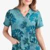 UA Butter-Soft STRETCH Garden Lilies Aqua Moon Women's 2-Pocket V-Neck Print Scrub Top