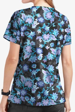 UA Butter-Soft STRETCH Jacobean Spring Women's 2-Pocket V-Neck Printed Scrub Top -Cherokee Shop TS542JSBL 3