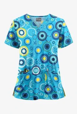 UA Butter-Soft STRETCH Odessa Floral Turquoise Women's 2-Pocket V-Neck Print Scrub Top