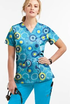 UA Butter-Soft STRETCH Odessa Floral Turquoise Women's 2-Pocket V-Neck Print Scrub Top -Cherokee Shop TS542OFTQ 3 S