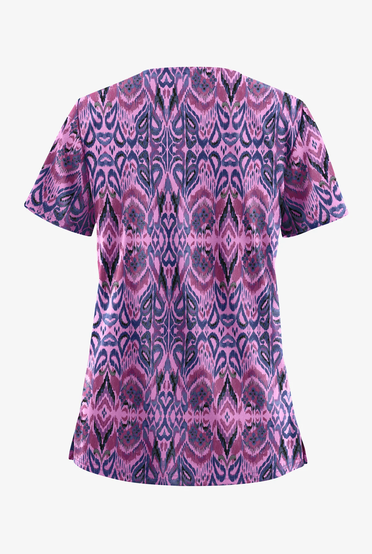 UA Butter-Soft STRETCH Romanian Ikat Orchid Women's 2-Pocket V-Neck Print Scrub Top 2 UA Butter-Soft STRETCH Romanian Ikat Orchid Women's 2-Pocket V-Neck Print Scrub Top - Image 2
