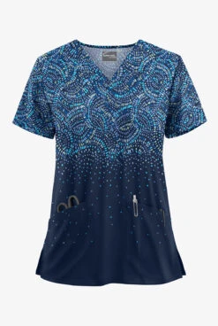 UA Butter-Soft STRETCH Roman Mosaic Navy Women's 2-Pocket V-Neck Print Scrub Top