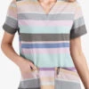 UA Butter-Soft STRETCH Stripes On Stripes Cool Grey Women's 2-Pocket V-Neck Print Scrub Top
