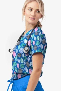 UA Butter-Soft STRETCH Swedish Leaves Royal Women's 2-Pocket V-Neck Print Scrub Top -Cherokee Shop TS542SWRL 100523 3