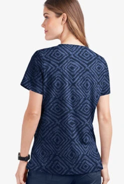 UA Butter-Soft STRETCH Tie-Dye Tiles Navy Women's 2-Pocket V-Neck Print Scrub Top -Cherokee Shop TS542TDT 3