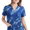 UA Butter-Soft STRETCH Wild Stripes Amparo Blue Women's 2-Pocket V-Neck Print Scrub Top