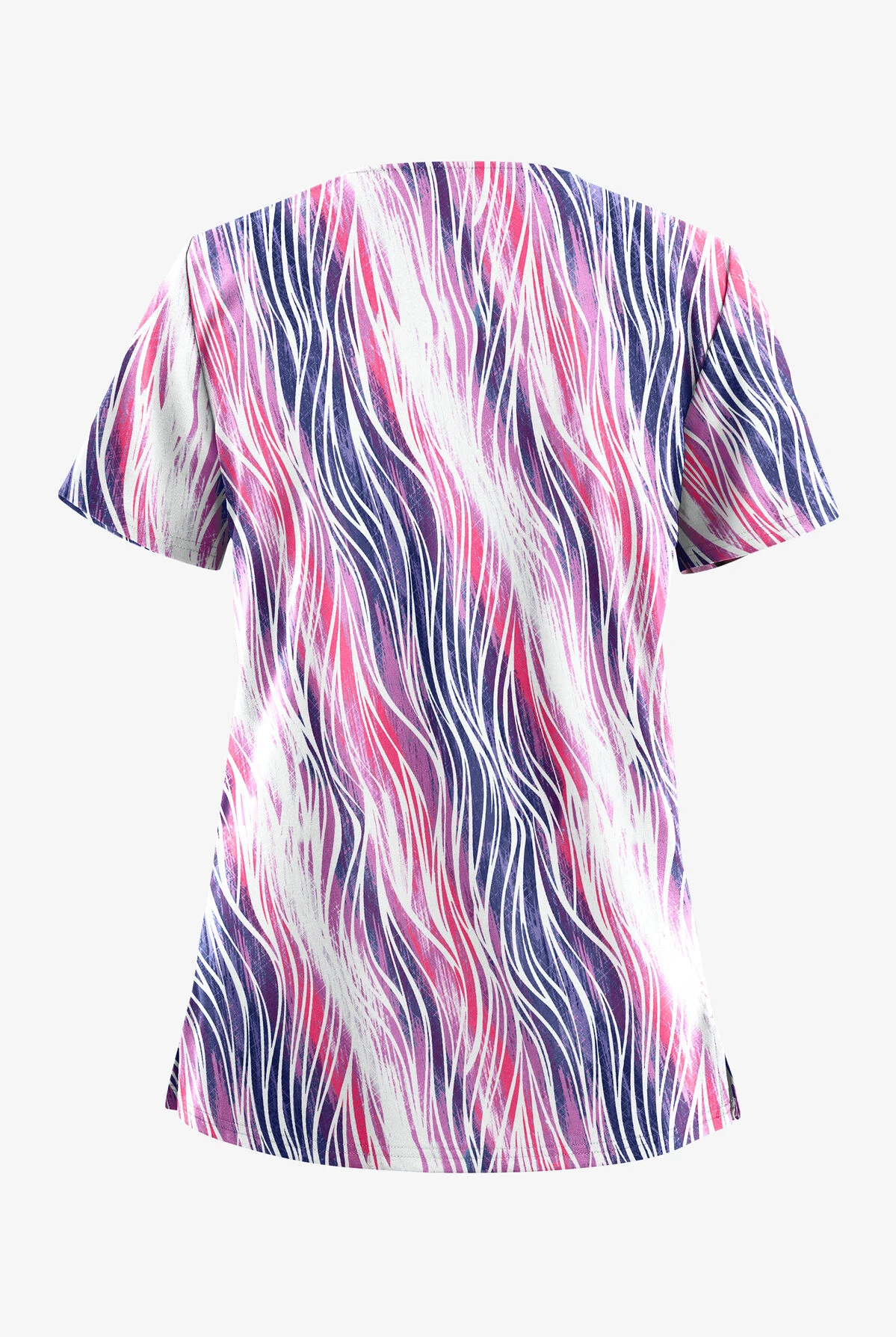 UA Butter-Soft STRETCH Water Waves Fuchsia Women's 2-Pocket V-Neck Print Scrub Top 2 UA Butter-Soft STRETCH Water Waves Fuchsia Women's 2-Pocket V-Neck Print Scrub Top - Image 2
