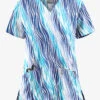 UA Butter-Soft STRETCH Water Waves Women's 2-Pocket V-Neck Print Scrub Top