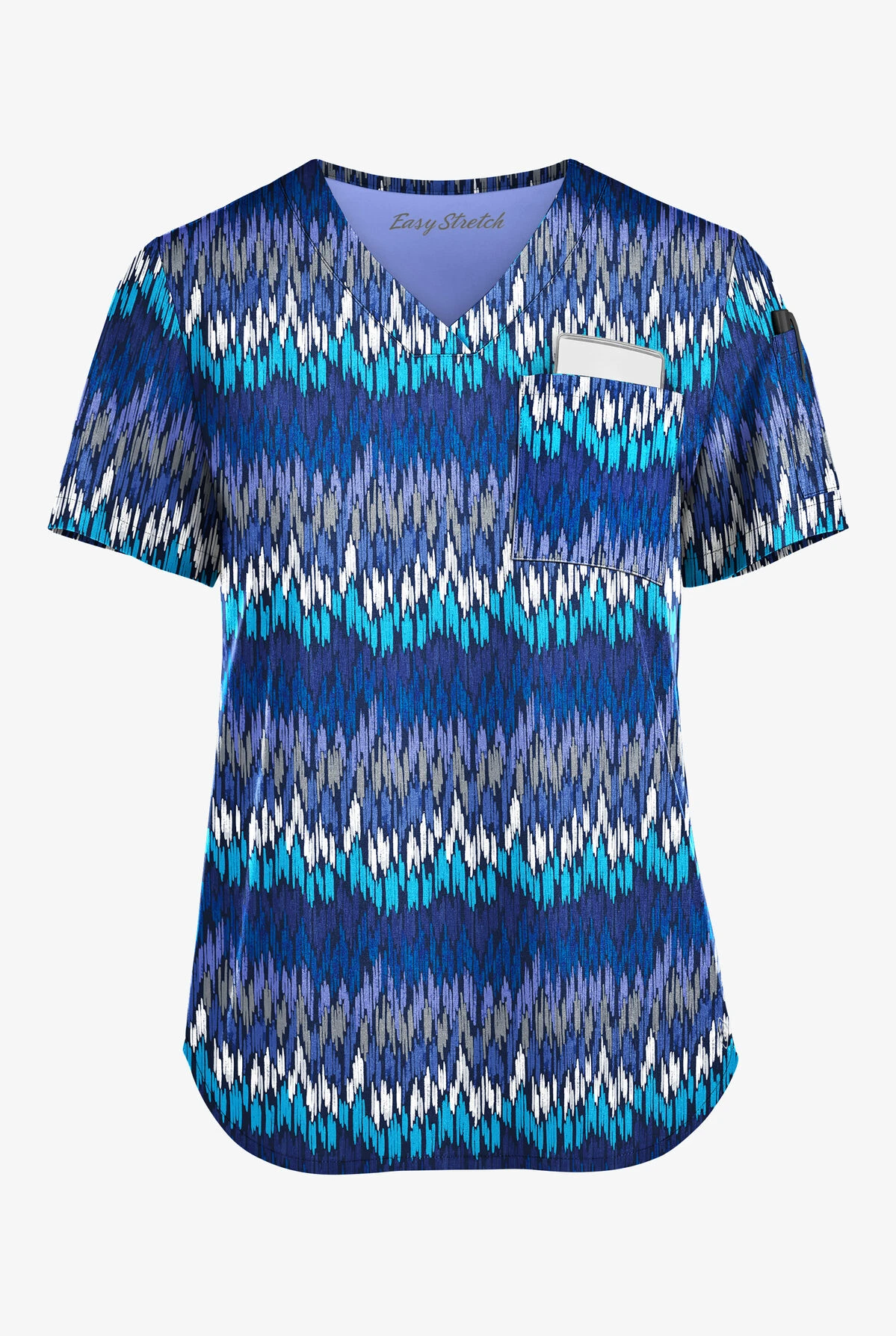 Easy STRETCH By Butter-Soft™ Brushstroke Chevron Navy Women's 1-Pocket Tuck-In Print Scrub Top 1 Easy STRETCH By Butter-Soft™ Brushstroke Chevron Navy Women's 1-Pocket Tuck-In Print Scrub Top