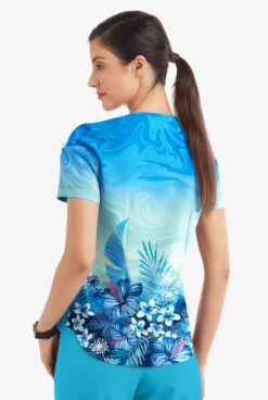 Easy Stretch By Butter-Soft Honolulu Garden Navy Women's 3-Pocket V-Neck Tuck-In Printed Scrub Top -Cherokee Shop TS543HUNV 3