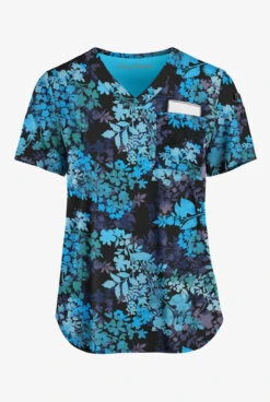 Easy STRETCH By Butter-Soft™ Medici Floral Onyx Women's 2-Pocket V-Neck Tuck-In Print Scrub Top