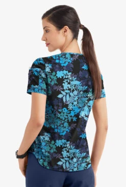 Easy STRETCH By Butter-Soft™ Medici Floral Onyx Women's 2-Pocket V-Neck Tuck-In Print Scrub Top -Cherokee Shop TS543MFBL 3