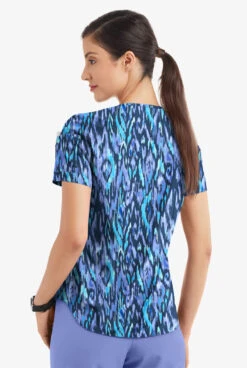 Easy STRETCH By Butter-Soft™ Rotterdam Ikat Navy Women's 2-Pocket V-Neck Tuck-In Print Scrub Top -Cherokee Shop TS543RINV 3